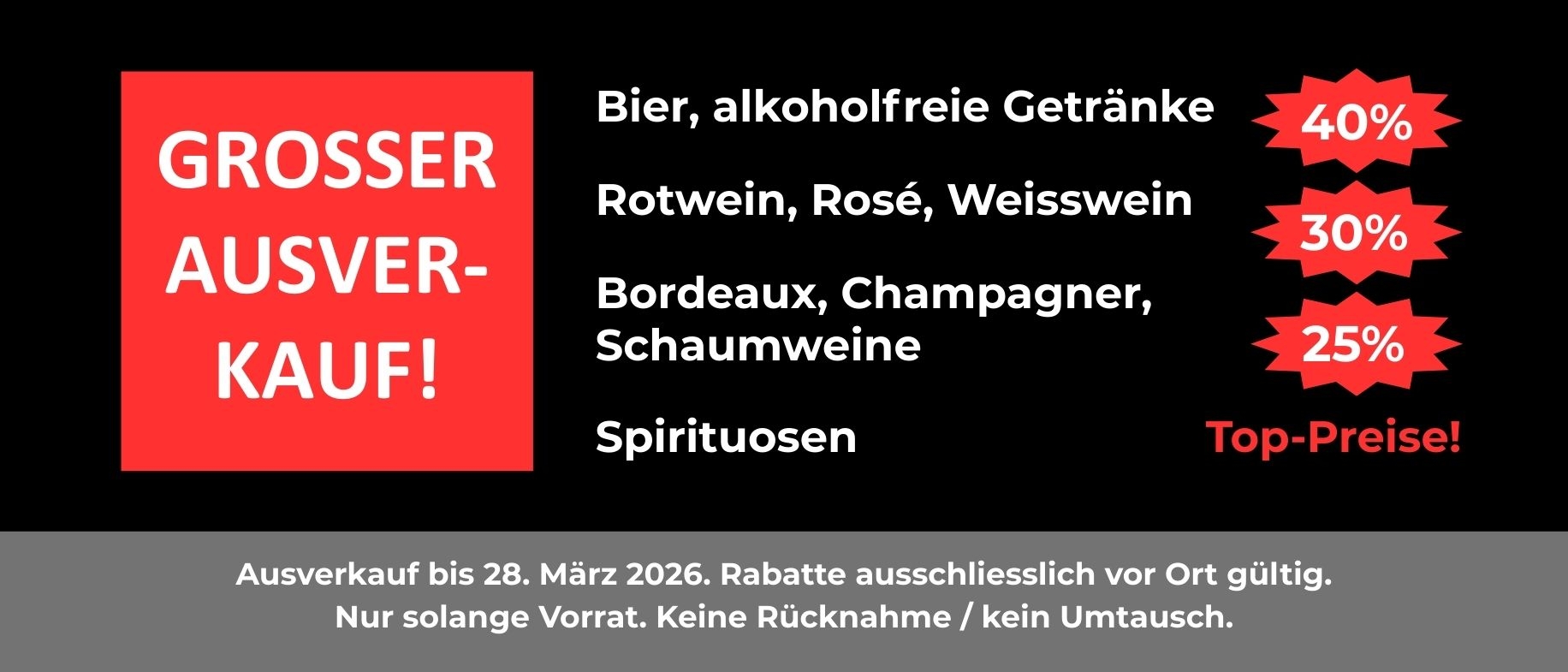 Grosser Ausverkauf Wein, Bier, Getr&auml;nke, Mineral