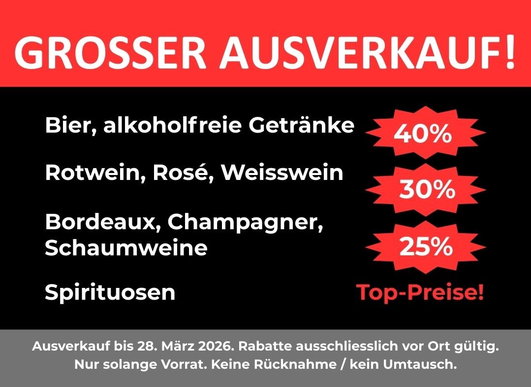 Grosser Ausverkauf Wein, Bier, Getr&auml;nke, Mineral