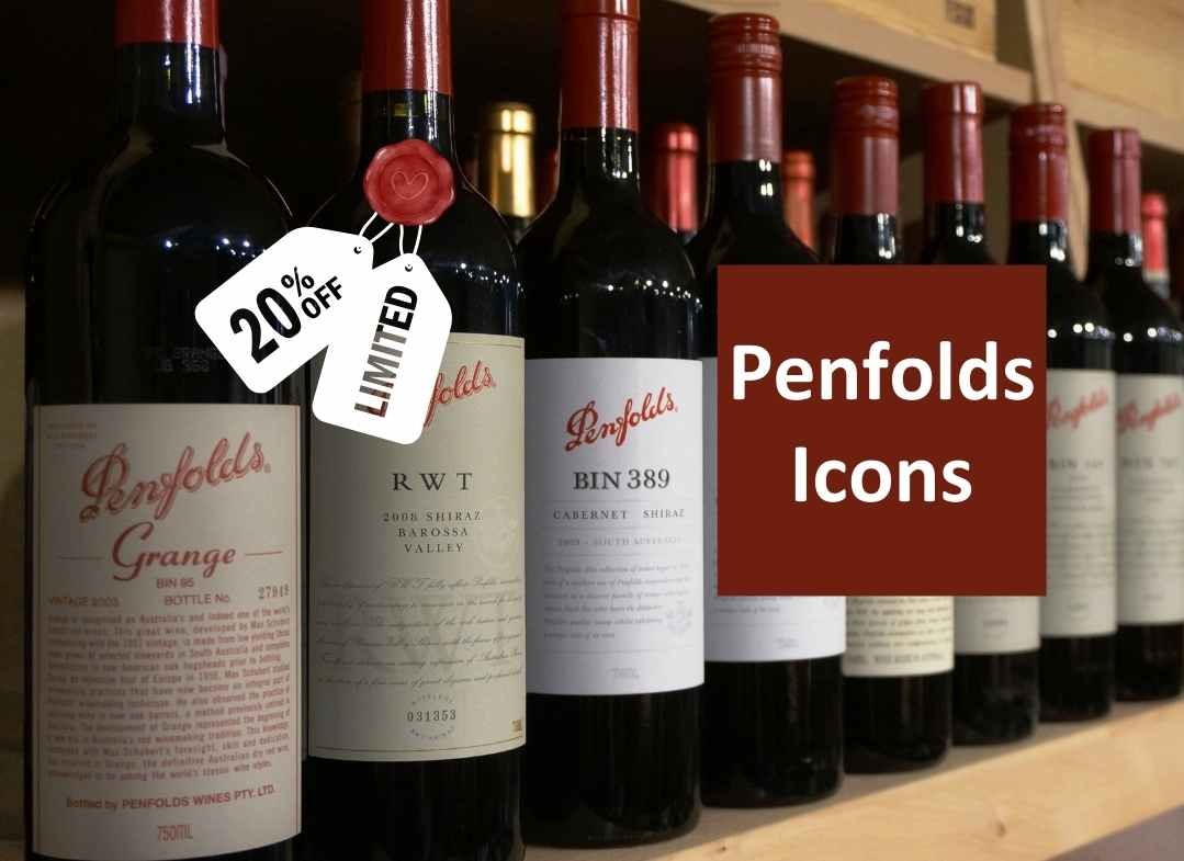 Penfolds Icon limitierte Flaschen 20 Prozent Grange, Bin 389, Bin 707, Bin 150, Koonunga Hill, Rawson Retreat